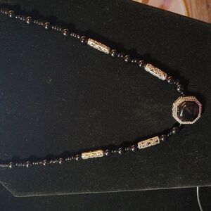 Black Stone & Silver Tone Necklace